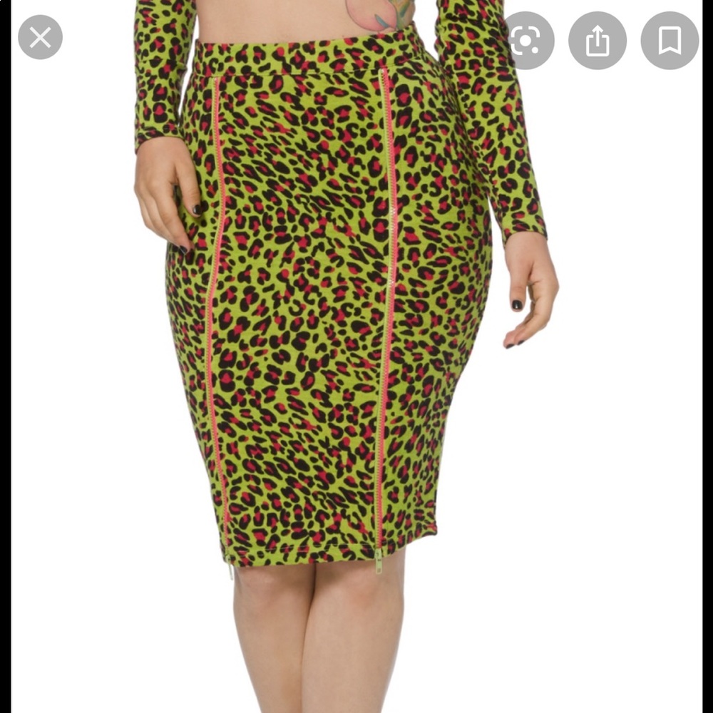 Jawbreaker Neon Leopard Fitted Skirt with Zippers Large